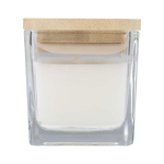 Candela aromatica in barattolo di vetro con coperchio in bambù 40g color bianco seconda vista frontale