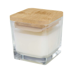 Candela aromatica in barattolo di vetro con coperchio in bambù 40g color bianco seconda vista
