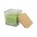 Candela aromatica in barattolo di vetro con coperchio in bambù 40g color verde smeraldo