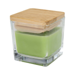 Candela aromatica in barattolo di vetro con coperchio in bambù 40g color verde smeraldo seconda vista