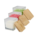 Candela aromatica in barattolo di vetro con coperchio in bambù 40g color verde smeraldo seconda vista in vari colori