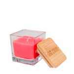 Candela aromatica in barattolo di vetro con coperchio in bambù 40g vista area di stampa