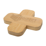 Sottopentola piccolo in bambù con angoli arrotondati color naturale vista con logo stampato 2