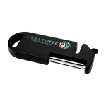 Utensile multiuso da cucina con quattro funzioni essenziali color nero vista con stampa tampografica