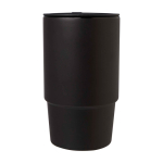 Tazza in ceramica con coperchio in plastica e grande manico 450ml color nero seconda vista frontale