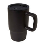 Tazza in ceramica con coperchio in plastica e grande manico 450ml color nero