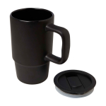 Tazza in ceramica con coperchio in plastica e grande manico 450ml color nero seconda vista