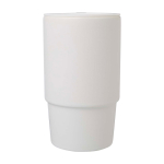 Tazza in ceramica con coperchio in plastica e grande manico 450ml color bianco seconda vista frontale