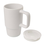 Tazza in ceramica con coperchio in plastica e grande manico 450ml color bianco seconda vista