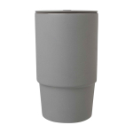 Tazza in ceramica con coperchio in plastica e grande manico 450ml color grigio seconda vista frontale