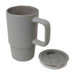 Tazza in ceramica con coperchio in plastica e grande manico 450ml color grigio seconda vista