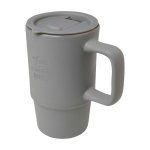 Tazza in ceramica con coperchio in plastica e grande manico 450ml color grigio vista con logo stampato 2