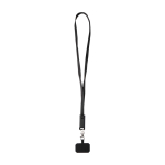 Lanyard per cellulare in plastica riciclata con cavo di ricarica 5 in 1 65W color nero terza vista frontale