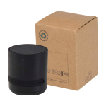 Speaker wireless in plastica riciclata con microfono integrato 3W color nero vista con logo stampato 2