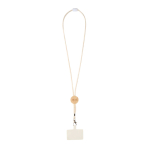 Lanyard per telefono con dettaglio in bambù ecologico al centro vista area di stampa