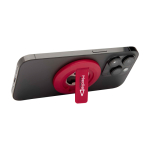 Supporto magnetico 2 in 1 per cellulare con apribottiglie incorporato color rosso vista con stampa tampografica