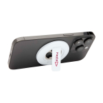 Supporto magnetico 2 in 1 per cellulare con apribottiglie incorporato color bianco vista con stampa tampografica