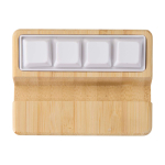 Supporto per telefono in bambù con giocattolo antistress a tasti color legno seconda vista frontale