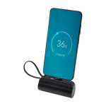 Batteria esterna 2 in 1 in plastica riciclata con supporto pieghevole color nero
