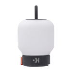 Lampada portatile tipo lanterna con luce soffusa Kooduu Loome color antracite vista con logo stampato 2