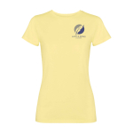 Maglietta maniche corte da donna sagomata 280 g/m2 Roly Fiyi color giallo vista con stampa serigrafica