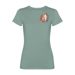 Maglietta maniche corte da donna sagomata 280 g/m2 Roly Fiyi color verde scuro vista con stampa serigrafica