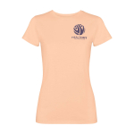 Maglietta maniche corte da donna sagomata 280 g/m2 Roly Fiyi color corallo vista con stampa serigrafica