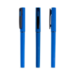 Roller riciclato con corpo gommato e scrittura fluida inchiostro nero color blu reale