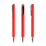 Penna in alluminio a scatto con dettagli argentati inchiostro blu color rosso