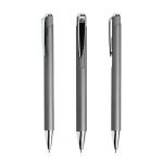 Penna in alluminio a scatto con dettagli argentati inchiostro blu color grigio scuro