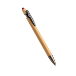 Penna in bambù con punta touch e dettagli metallici con inchiostro blu color rosso vue 2