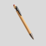 Penna in bambù con punta touch e dettagli metallici con inchiostro blu color rosso