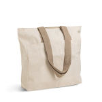 Borsa in cotone canvas con chiusura e manici colorati 280 g/m2 color cachi vue 1