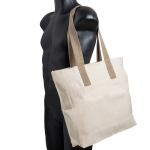 Borsa in cotone canvas con chiusura e manici colorati 280 g/m2 color cachi