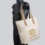 Borsa in cotone canvas con chiusura e manici colorati 280 g/m2 color cachi