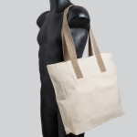 Borsa in cotone canvas con chiusura e manici colorati 280 g/m2 color cachi