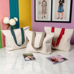 Borsa in cotone canvas con chiusura e manici colorati 280 g/m2 vue 2