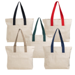 Borsa in cotone canvas con chiusura e manici colorati 280 g/m2 vue avec plusieurs couleurs