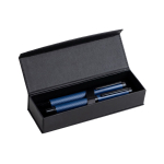 Set penna e roller in acciaio e alluminio con rilievo inchiostro nero color blu reale