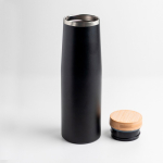 Borraccia termica in acciaio inox con tappo in bambù naturale 550ml color nero vue 2