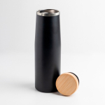 Borraccia termica in acciaio inox con tappo in bambù naturale 550ml color nero vue 3