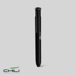 Penna multifunzione in alluminio riciclato opaco con inchiostro a 4 colori color nero vue avec logo imprimé