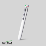 Penna multifunzione in alluminio riciclato opaco con inchiostro a 4 colori color bianco vue 1