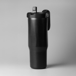 Bicchiere termico in acciaio inox riciclato con cannuccia pieghevole 900ml color nero vue 2