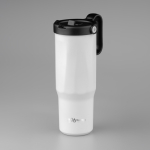 Bicchiere termico in acciaio inox riciclato con cannuccia pieghevole 900ml color bianco vue avec logo imprimé