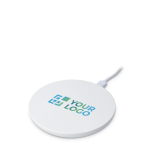 Caricatore bianco circolare con indicatore LED alla base 15 W vista area di stampa