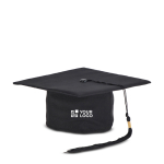Classico cappello di laurea americano nero personalizzabile vista area di stampa