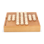 Gioco solitario in scatola di legno che funge da tavolo e contenitore color naturale seconda vista