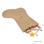 Calza di Natale con design rustico in juta e cucitura sul bordo color naturale terza vista