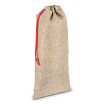 Sacchetto per bottigli di vino con design rustico in juta e cordino color naturale